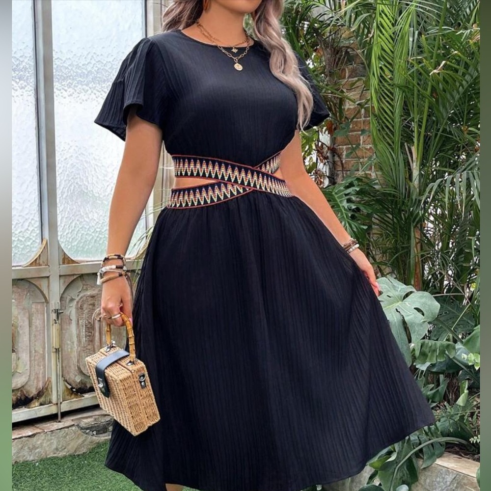 Ladies black spring / summer dress new open waist